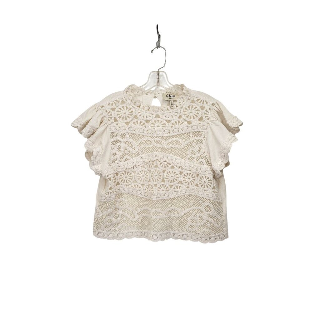 Ollari New York Lace Embroidered Short Sleeve Blouse XL White 100% Cotton Shell - Picture 4 of 6